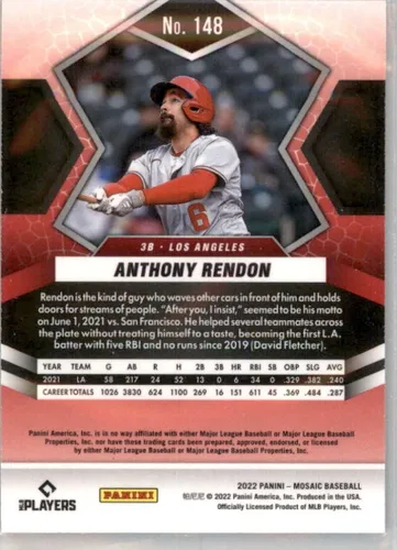 Vista 2 de 2022 Panini Mosaic #148 Anthony Rendon Los Angeles Angels Baseball Trading Card