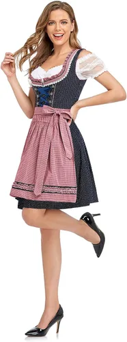 Vista 4 de HiZiTi Oktoberfest Costumes Women Dirndl Dresses 3 Pcs German Oktoberfest Dresses Bavarian Costume Beer Carnival Outfits