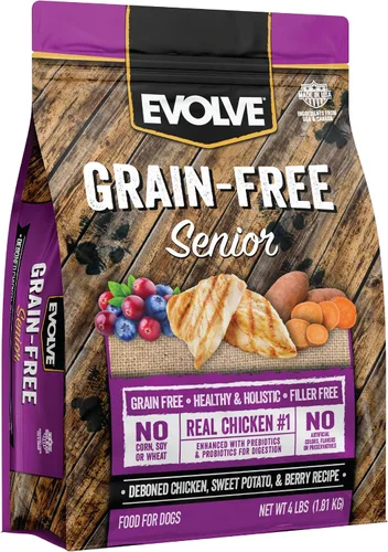 Vista 13 de Evolve Alimento seco para perros con receta de pollo deshuesado sin granos, batata y bayas, 4 libras.