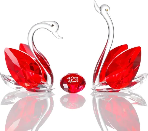 Vista 12 de YWHL Regalos de Cisne de Cristal del 15º Aniversario para Pareja, 15 Años de Aniversario de Boda para Ella Él, Figura de Cisne con Diamante Rosa