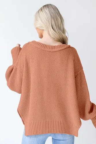 Vista 5 de Suéteres casuales de gran tamaño para mujer, manga larga de murciélago, cuello redondo, grueso, acanalado, suéter suelto, liso, con abertura lateral