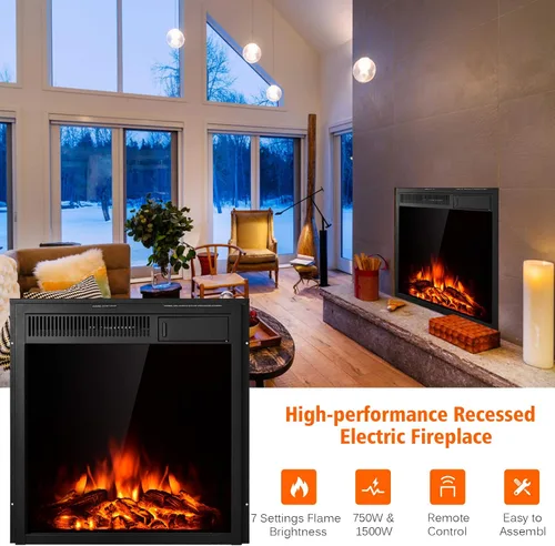 Vista 7 de Tangkula - Inserto de chimenea eléctrica de 22.5 pulgadas, calentador de chimenea eléctrica independiente y empotrado con control remoto, calentador