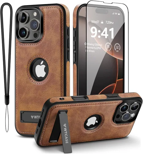 Vista 11 de WTCASE Funda magnética de cuero para iPhone 15, soporte invisible integrado [Compatible con Magsafe] Funda protectora delgada con soporte plegable