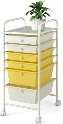 Vista 9 de Happygrill Carrito organizador de 6 cajones, carrito de almacenamiento móvil con cajones extraíbles y ruedas con cerradura, carrito de Negro