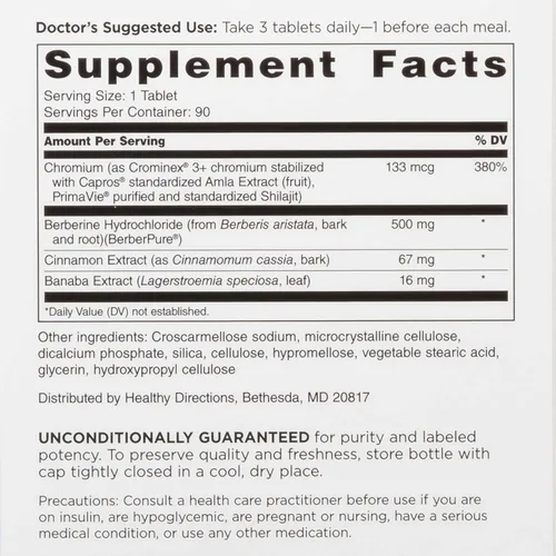 Vista 3 de DOCTORS' PREFERRED GlucoGold con berberina, canela concentrada, cromo, extracto de hoja de banaba (90 tabletas)