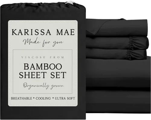Vista 27 de KARISSA MAE Juego de sábanas de viscosa de bambú de lujo, 100% certificado FSC, refrescante, lujosamente suave, bolsillos profundos de 18 pulgadas