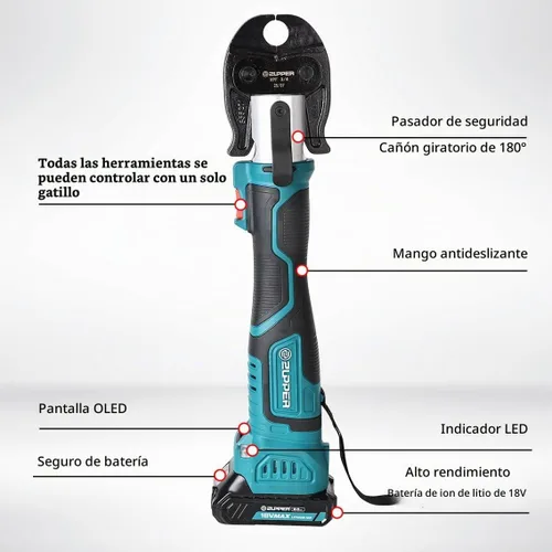 Vista 5 de ZUPPER - Mini herramienta de prensa para manguitos de acero inoxidable de tubo PEX de 1/2", 3/4", 1" 18V Electric Pipe Crimping Tool Suitable for
