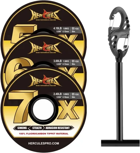 Vista 27 de HERCULES Tippet de pesca con mosca, paquete de 3 con soporte para volquetas, 55 yardas