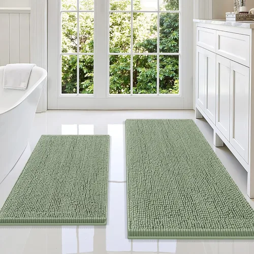 Vista 52 de Juego de alfombras de baño Smiry de 2 piezas, suave alfombra absorbente de chenilla y juego de alfombra en forma de U para inodoro, alfombra de baño