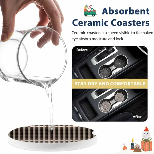 Vista 4 de Car Coasters Set of 2 Absorbent Ceramic Stone for Drink, Retro Black White Checkered Car Accessories Cup Holder Insert Coasters for Auto Vehicles