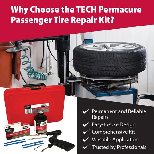 Vista 6 de TECH Permacure - Kit de tapones para neumáticos de pasajeros, el kit de reparación de neumáticos planos ideal para automóviles de pasajeros