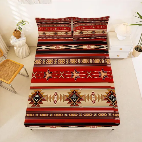 Vista 54 de Juego de ropa de cama de estilo bohemio occidental, tamaño individual, diseño de vaca atrapasueños, sábana bajera ajustable del suroeste, tribu