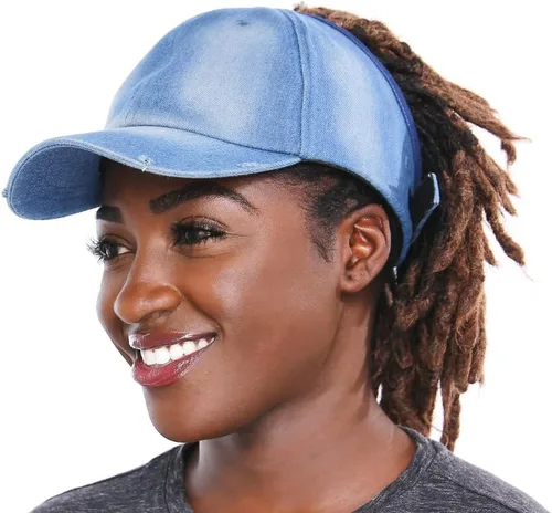 Vista 7 de Beautifully Warm Gorro de béisbol con forro de satén para mujer, sombrero de cola de caballo para cabello natural rizado, gorra sin espalda, gorra
