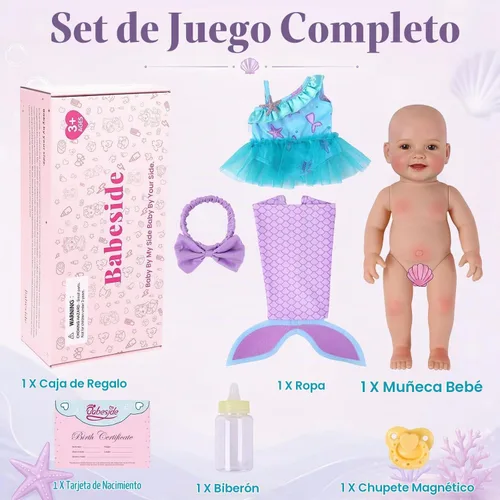 Vista 6 de BABESIDE Muñeca de sirena con juego de sirena extraíble, vinilo completo