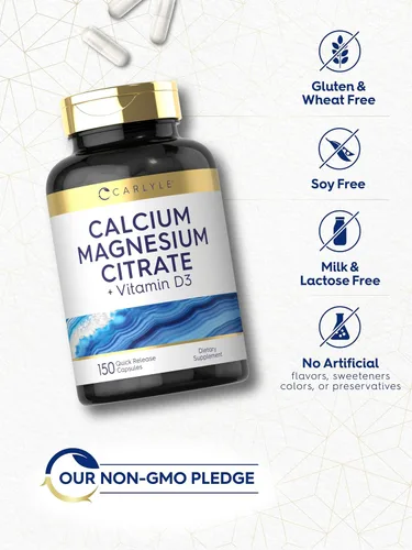 Vista 5 de Carlyle Citrato de calcio y magnesio con vitamina D3 150 cápsulas Suplemento sin OMG y sin gluten