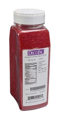 Vista 2 de DecoPac Azúcar para lijar Gránulos de azúcar comestibles rojos 33 onzas Azúcar para lijar comestible en recipiente de mano Fabricado en EE.