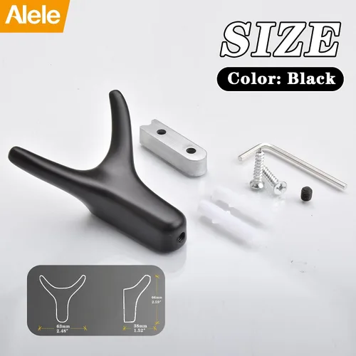 Vista 7 de Alele 2 ganchos de cuerno negros montados en la pared, ganchos de doble pared de metal resistente para colgar abrigos, toallas, sombreros, etc.