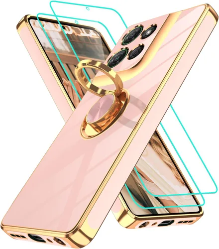 Vista 328 de Funda para Motorola Moto G 5G 2024: Funda Moto G Play 5G 2024 con 2 piezas de protectores de pantalla, soporte de anillo de rotación de 360°