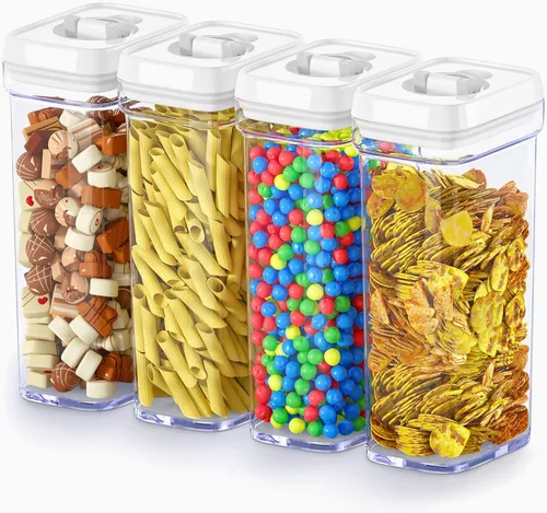 Vista 10 de DWËLLZA KITCHEN Recipientes herméticos para almacenamiento de alimentos para despensa con tapas blancas de 1 litro, paquete de 6 recipientes