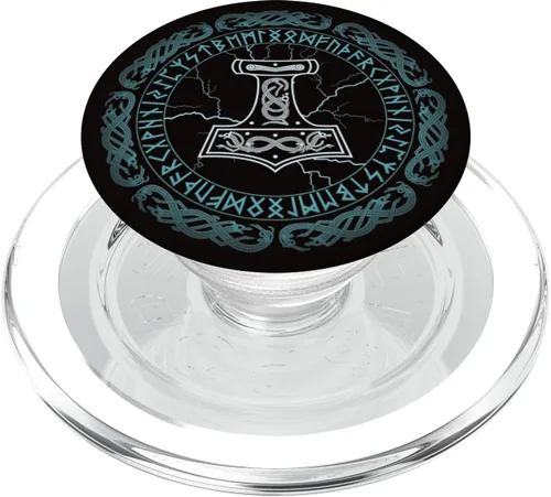 Vista 8 de Thor's Hammer Mjolnir Asgard Viking Runes PopSockets PopSockets intercambiable PopGrip