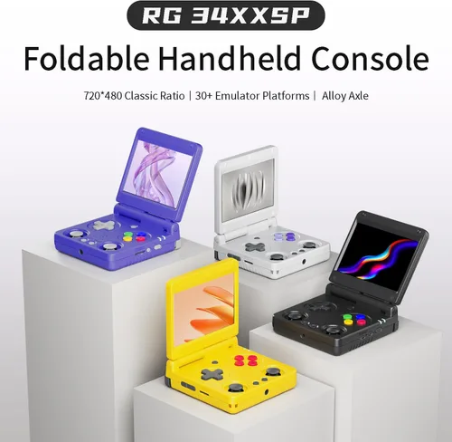 Vista 2 de RG34XXSP - Consola de juegos de mano retro RG34XX SP consola de juegos retro con 64G precargados más de 5000 juegos, batería de 3300 mAh, soporte