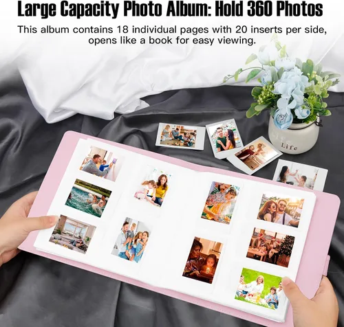 Vista 6 de Veicevol Álbum de fotos de 360 bolsillos para cámara Fujifilm Instax Mini, álbum para fotos Polaroid, cubierta de cuero, álbum de fotos para cámara