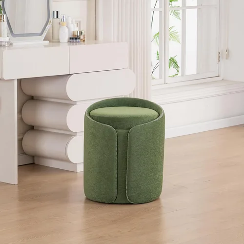 Vista 17 de Taburete Giratorio de Tocador con Base Dorada Cómoda Silla de Tocador Taburete Redondo Moderno para Tocador de Maquillaje Otomana de Tocador Beige
