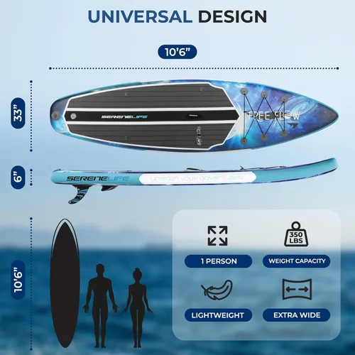 Vista 5 de SereneLife 10’6” Inflatable Stand Up Paddle Board with Premium SUP Accessories - 32” Wide Stable Design with Non-Slip EVA Deck Pad, for Youth and