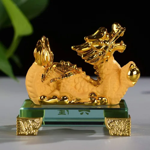 Vista 6 de BRASSTAR Estatua de dragón del zodiaco chino de resina dorada, Feng Shui, decoración de mesa, decoración de mesa, colección de regalo, PTZY104FBA