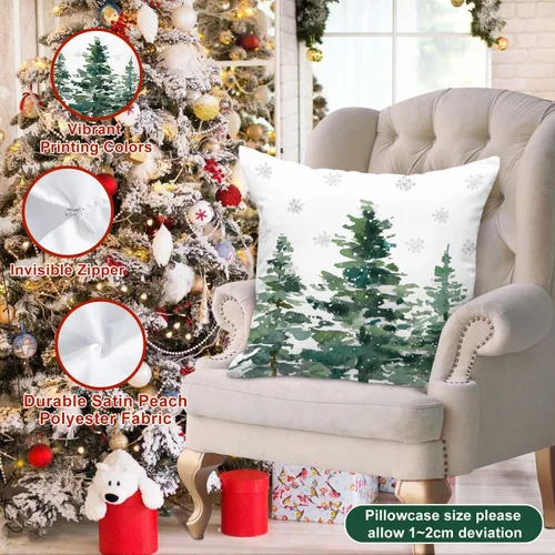 Vista 6 de Lanpn Juego de 4 fundas de almohada decorativas de Navidad de 16x16, funda de almohada decorativa para exteriores, bosque de invierno, funda