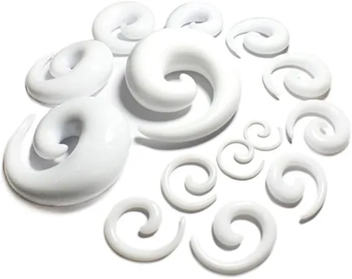 Vista 3 de NewZenro Acrílico espiral caracol, dilatadores, dilatadores, dilatadores, aretes de torsión, piercings corporales, joyería blanca y negra, juego