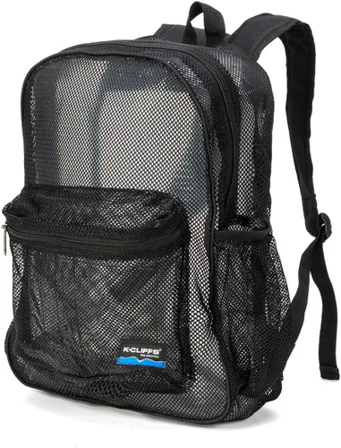 Vista 2 de K-Cliffs Mochila de malla resistente de calidad clásica para estudiantes, bolsa de red duradera transparente simple para escuela básica, Negro