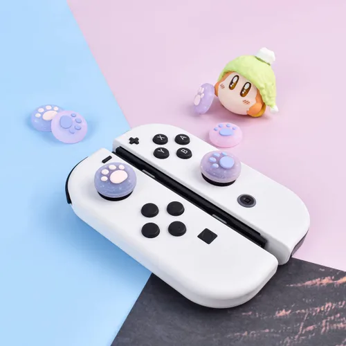 Vista 2 de DLseego Cute Crystal Cat Claw Design Thumb Grip Caps Design for Switch & Switch Lite & Switch OLED, Joystick Cap Soft Silicone Cover Crystal
