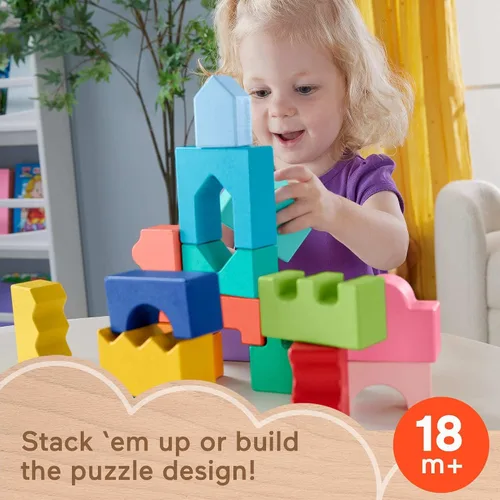 Vista 2 de Fisher-Price Juguete de Madera para Niños Pequeños Rompecabezas de Bloques Entrelazables Apilables con 20 Piezas de Madera para Niños de 18+ Meses