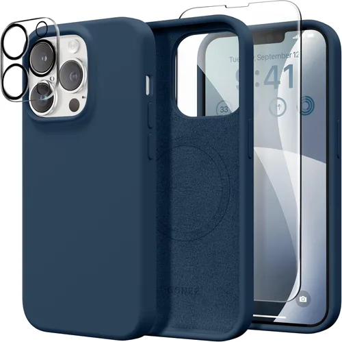 Vista 41 de GONEZ Funda magnética para iPhone 14, compatible con Magsafe, con protector de pantalla + protector de cámara, forro de microfibra antiarañazos