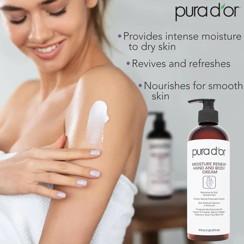 Vista 2 de PURA D'OR Crema hidratante para manos y cuerpo de 16 onzas – Hidratante diario ultra hidratante con aloe vera orgánico, aceite de argán y manteca