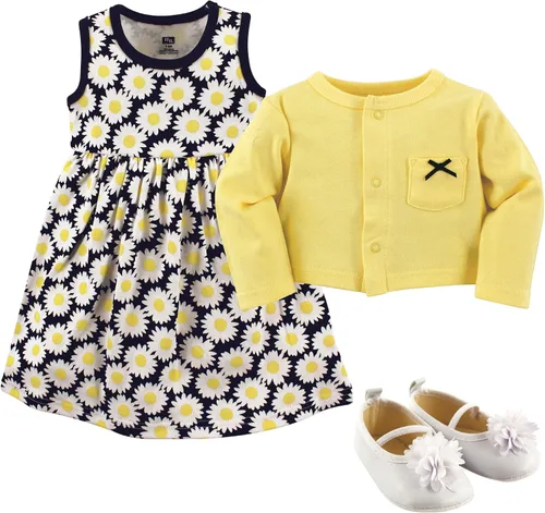 Vista 2 de Hudson Baby Conjunto de vestido, cárdigan y zapatos de algodón para bebés niñas
