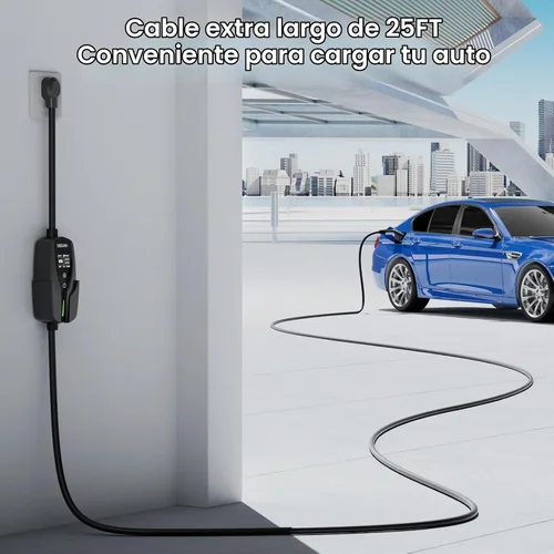 Vista 5 de SEGUMA Cargador EV de Nivel 2, Cargadores de Coche Eléctrico de 40 Amperios, Cable de 25 Pies con Enchufe NEMA 14-50, Corriente Ajustable, Retardo
