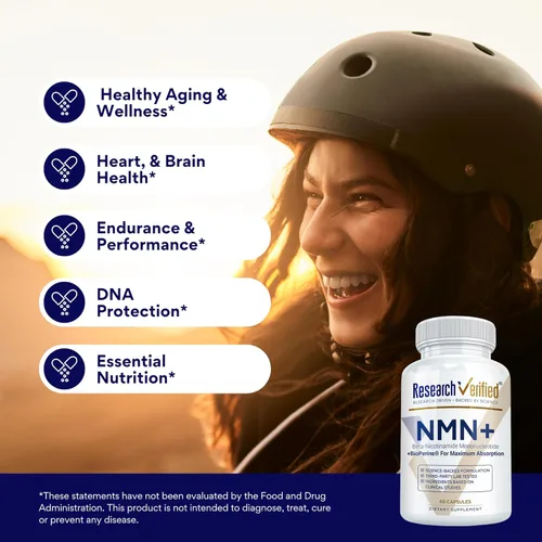 Vista 3 de Research Verified NMN - Boost Cellular Energy, Support Healthy Aging & Vitality - 500mg Pure NMN - 60 Capsules - 1 Bottle
