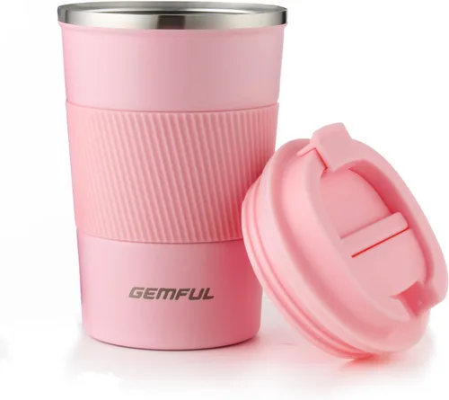 Vista 11 de GEMFUL Taza de viaje de café a prueba de fugas con tapa, 13 onzas, aislada al vacío, de acero inoxidable, vaso de café a prueba de derrames