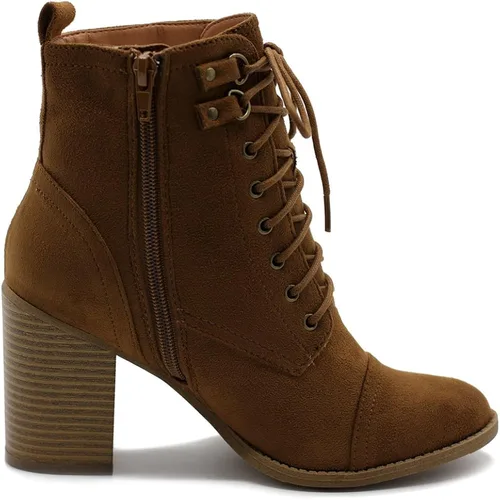 Vista 5 de Ollio SSB09 - Botas tobilleras de gamuza sintética con cordones y tacón alto