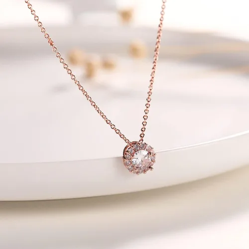 Vista 3 de Vinjewelry Juego de collar y aretes de circonita cúbica chapados en oro rosa blanco de 14 quilates, joyería de boda para novia, Metal, otro