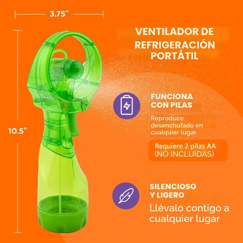 Vista 4 de O2COOL - Ventilador de mano de lujo, funciona con pilas, ventilador pulverizador de agua (verde) Sí