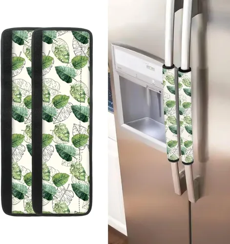 Vista 22 de Juego de 2 fundas para manija de puerta de refrigerador con estampado de copos de nieve de aguacate, protector de manija de puerta de cocina lavable
