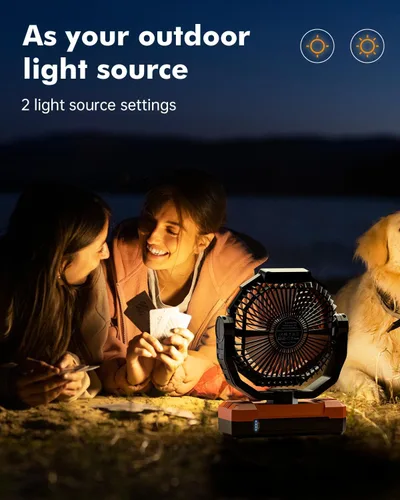 Vista 5 de Ventilador de camping 3 en 1 - Ventilador recargable con batería desmontable y gancho con luz para tienda de campaña, al aire libre - Ventilador
