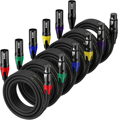 Vista 9 de EBXYA Cables XLR, paquete de 6 cables de micrófono XLR macho a hembra, cable de altavoz XLR equilibrado de 3 pines, cable de micrófono multicolor