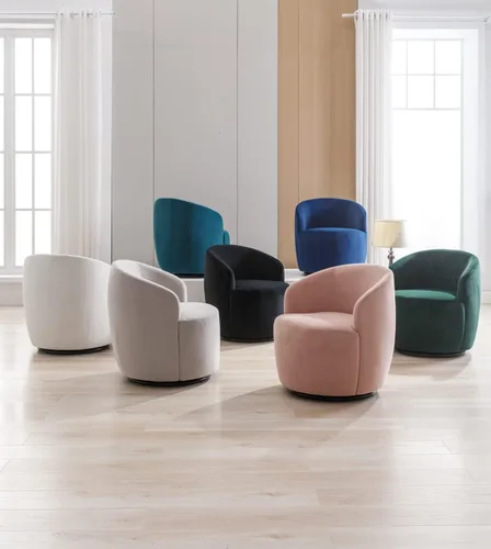 Vista 63 de Silla giratoria decorativa, moderna silla tapizada de barril con respaldo ergonómico y cojín cómodo, sillón individual de ocio para sala de estar