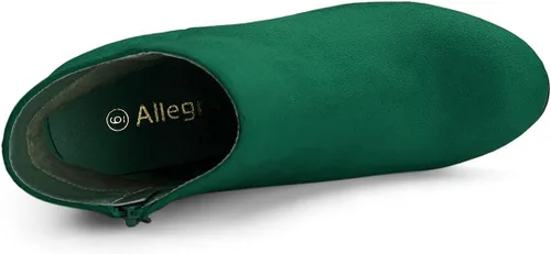 Vista 4 de Allegra K Botines de tacón grueso con cremallera lateral y punta redonda para mujer