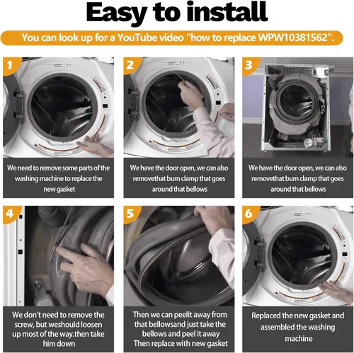 Vista 4 de W10290499 Fuelle de sello de puerta de lavadora para Whirlpool - WFW9150WW01 WFW9150WW00 WPW10381562 Maytag Serie 2000 MHWE200XW00 Lavadora Amana