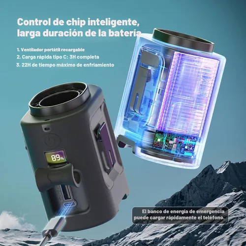 Vista 5 de Ventilador de cintura portátil, 4 velocidades, 13000 rpm, fuerte flujo de aire, ventilador de cinturón con hasta 22 horas de tiempo de trabajo